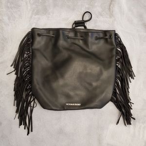 Victoria’s Secret black faux leather fringe backpack